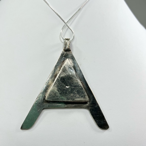 Tibetan Turquoise Coral 925 Large Letter A Initial Pendant - Picture 7 of 8